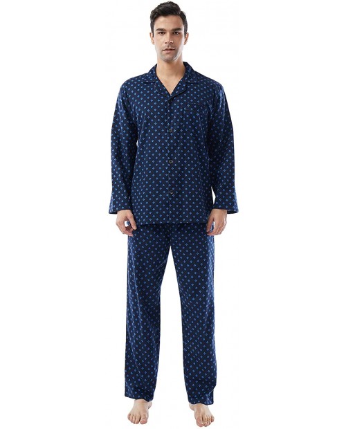 Mens Pajama Set Long Sleeve Blue Plaid Button-Down Top and Bottom Casual Sleepwear with Pocket at  Men’s Clothing store