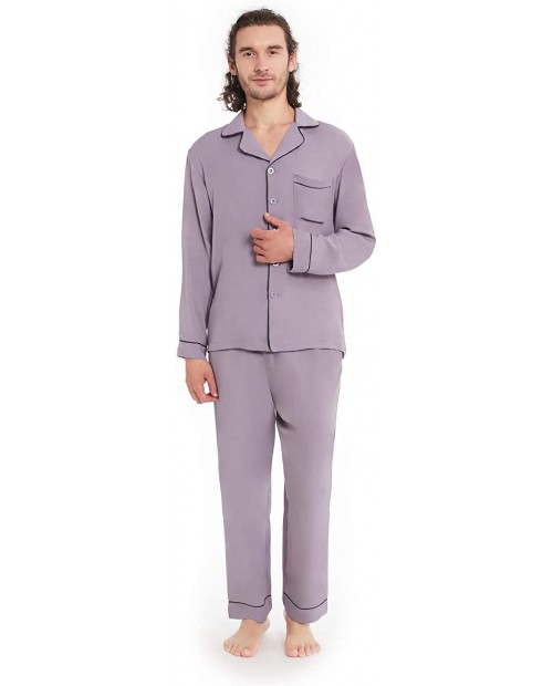 Men's Pajamas Set Lightweight Button Down Soft Loose fit Cotton Long Sleeve Pjs at Men’s Clothing store