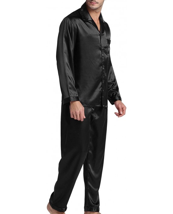 Men's Satin Pajamas Long Button-Down Pj Set Sleepwear Loungewear at Men’s Clothing store