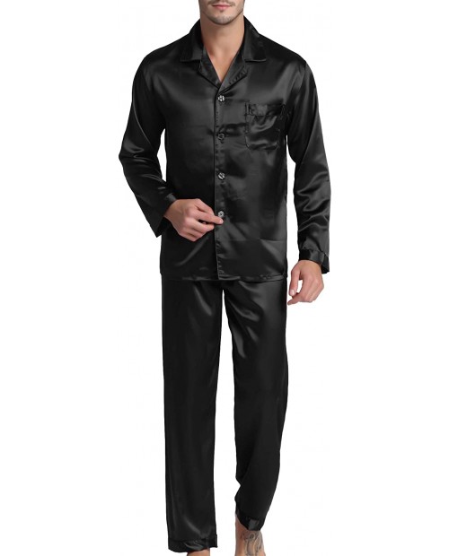 Men's Satin Pajamas Long Button-Down Pj Set Sleepwear Loungewear at  Men’s Clothing store