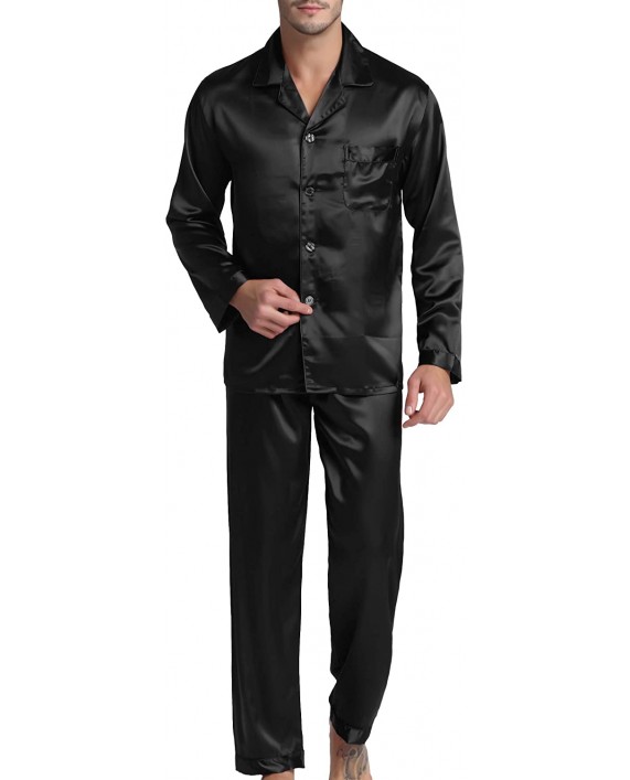 Men's Satin Pajamas Long Button-Down Pj Set Sleepwear Loungewear at Men’s Clothing store
