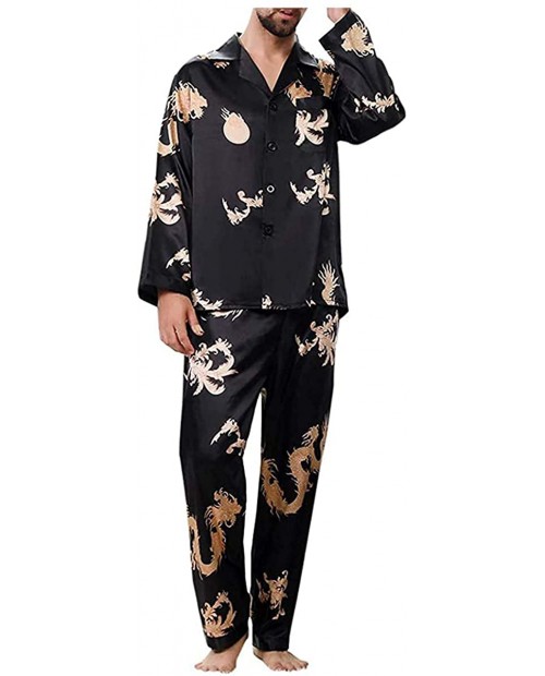 Mens Satin Pajamas Set Classic Silky Sleepwear Button-Down Dragon Home Loungewear at  Men’s Clothing store