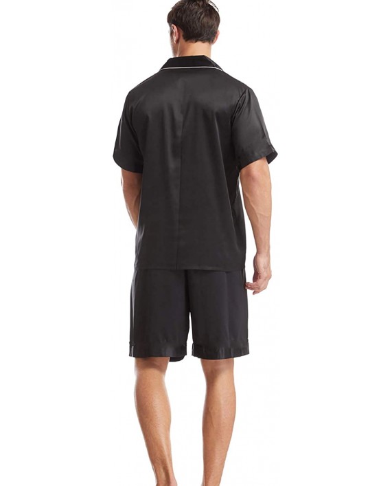 Mens Satin Pajamas Set Silky Sleepwear Loungewear Short Sleeve Pajama Set with Shorts at Men’s Clothing store