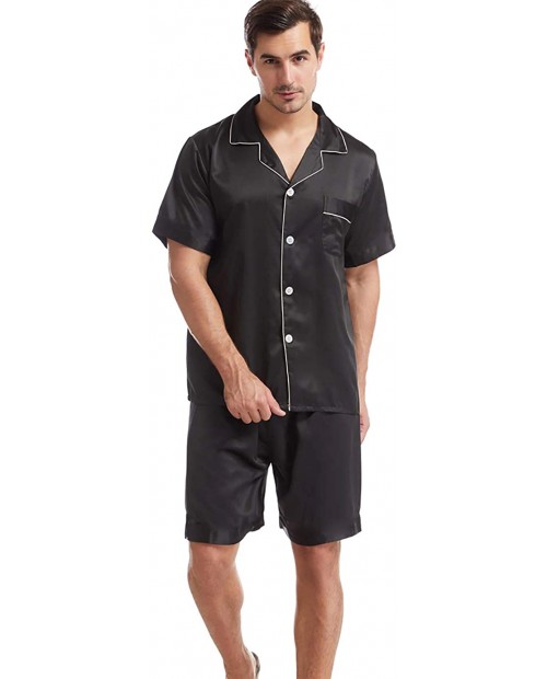 Mens Satin Pajamas Set Silky Sleepwear Loungewear Short Sleeve Pajama Set with Shorts at  Men’s Clothing store