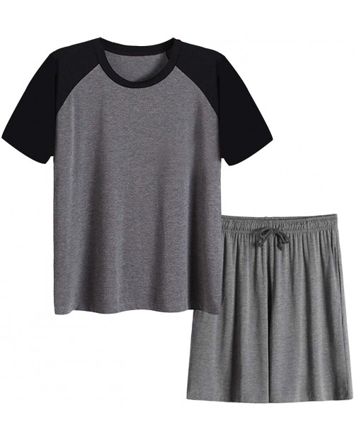 Men's Short Sleeve Pajamas Set Raglan Cotton Soft Sleep Sets Knee-Length Casual Sleepwear Lounge Set Black at  Men’s Clothing store