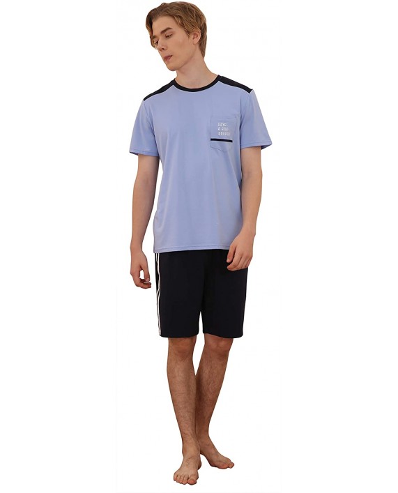 Men's Short Sleeve Striped Pajama Crew Neck Sleepwear Simple Shorts Pj sleepwear Set at Men’s Clothing store