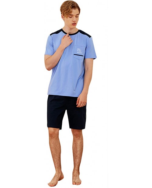 Men's Short Sleeve Striped Pajama Crew Neck Sleepwear Simple Shorts Pj sleepwear Set at  Men’s Clothing store