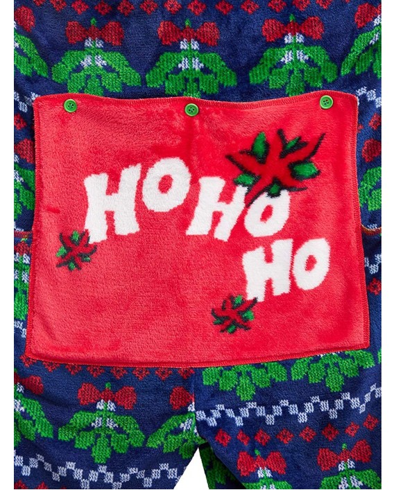 Mistletoe Mens Ugly Christmas Sweater Minky Fleece Drop Seat Union Suit Pajamas at Men’s Clothing store