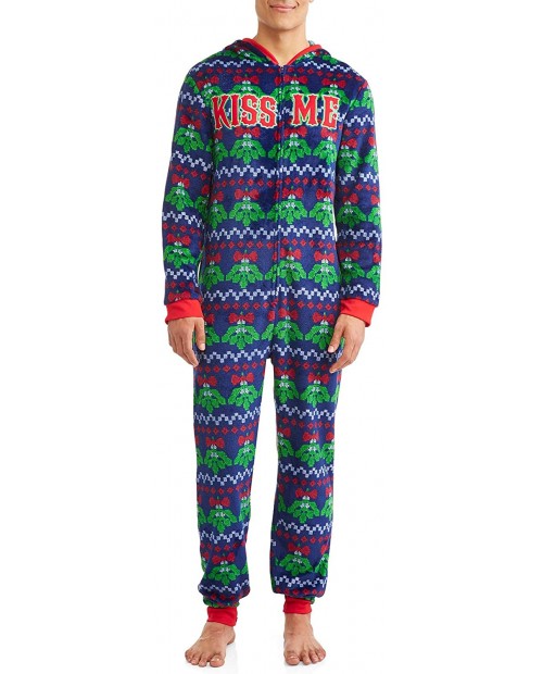 Mistletoe Mens Ugly Christmas Sweater Minky Fleece Drop Seat Union Suit Pajamas at  Men’s Clothing store