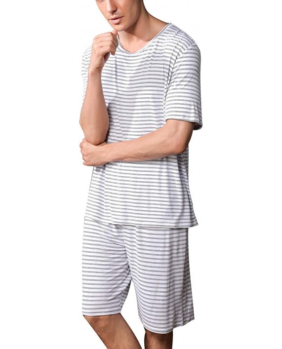 MYKODEE Men's Short Sleeve Shorts Pajamas Set Summer Striped Casual Home Wear at Men’s Clothing store