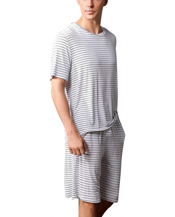 MYKODEE Men's Short Sleeve Shorts Pajamas Set Summer Striped Casual Home Wear at Men’s Clothing store