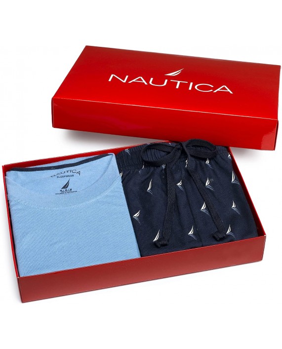 Nautica Men's J-class Print Navy Pant With Short Sleeve Blue Tee Boxed Gift Set Navy X-Large at Men’s Clothing store Pajama Sets