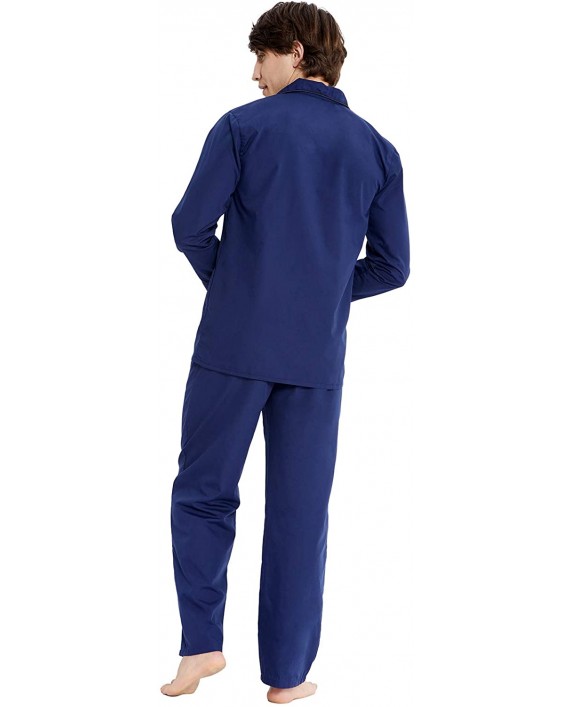 PIZZ ANNU Mens Plain-Weave Pajama Set Long Sleeve Lightweight Cotton Sleepwear Loungewear at Men’s Clothing store