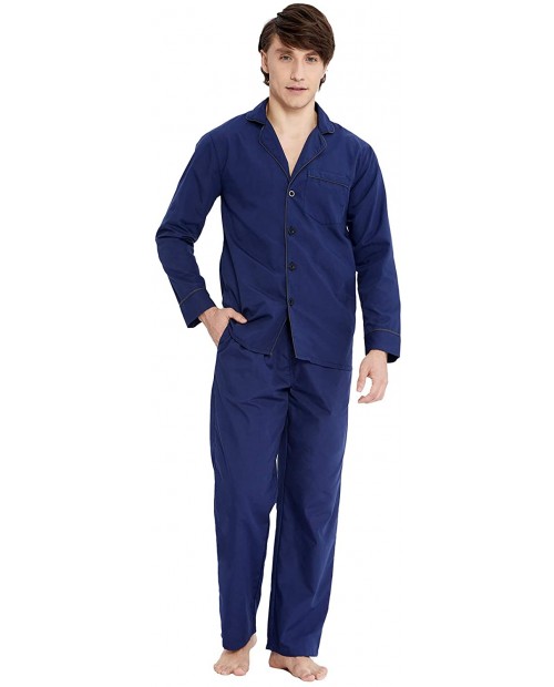 PIZZ ANNU Mens Plain-Weave Pajama Set Long Sleeve Lightweight Cotton Sleepwear Loungewear at  Men’s Clothing store