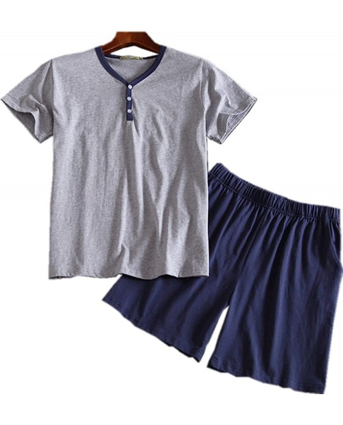 PNAEONG Men’s Cotton Short Sleeve Tops and Shorts Pajamas Set