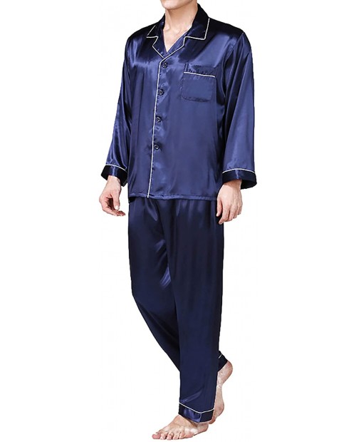 Shuyun Men's Classic Satin Pajama Set Sleepwear Cardigan Trousers Home Loungewear