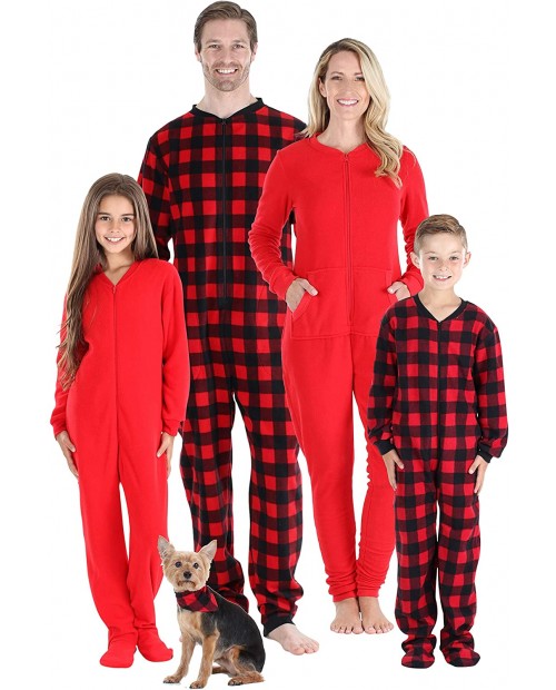 Sleepyheads Family Matching Fleece Buffalo Plaid and Solid Red Onesie Pajamas at  Men’s Clothing store