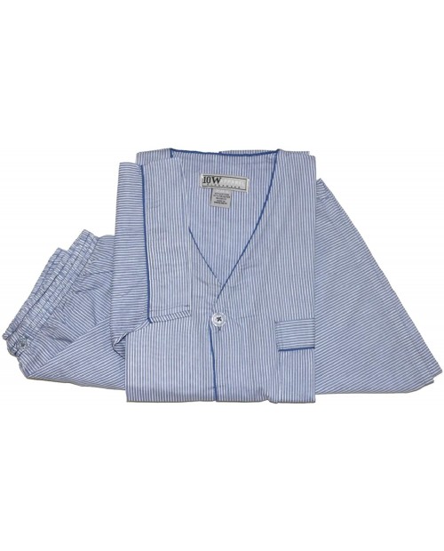 TEN WEST Apparel Mens Cotton Yarn Dyed Short Sleeve Short Leg Printed Pajamas Set Small Lt Blue Stripe at Men’s Clothing store