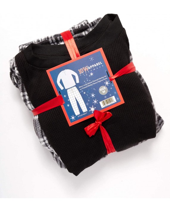 Ten West Apparel Men's Pajama Set - Polar Fleece Flannel Plaid Pajama Pants with Thermal Henley Sleep Shirt at Men’s Clothing store