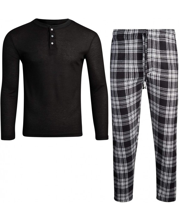 Ten West Apparel Men's Pajama Set - Polar Fleece Flannel Plaid Pajama Pants with Thermal Henley Sleep Shirt at Men’s Clothing store
