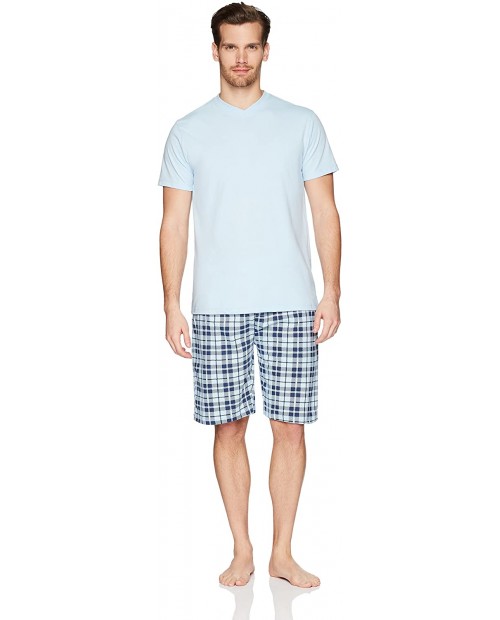 The Slumber Project Men's Short Sleeve V-Neck Tee and Short Pajama Set Slim Fit
