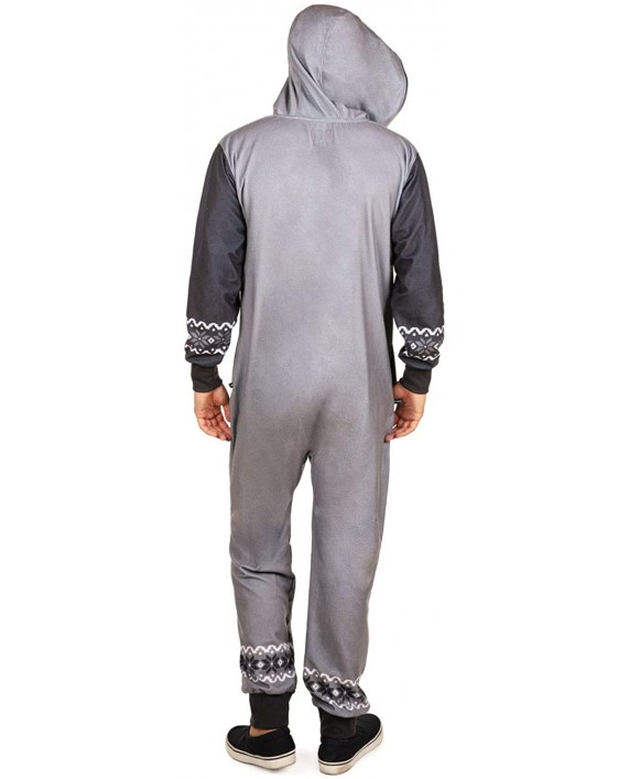 Tipsy Elves' Men's Black and Grey Moose Jumpsuit - Cozy Holiday Onesie at Men’s Clothing store