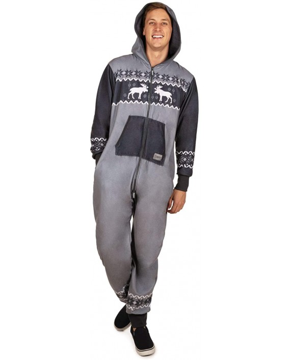 Tipsy Elves' Men's Black and Grey Moose Jumpsuit - Cozy Holiday Onesie at Men’s Clothing store