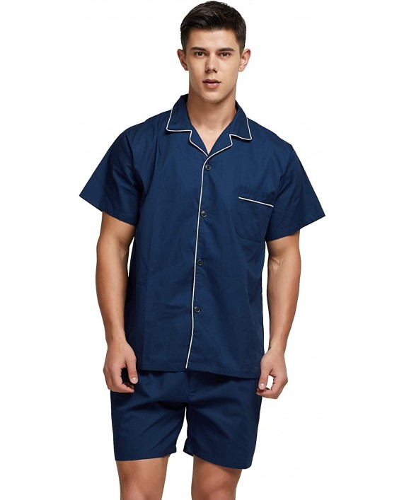 TONY AND CANDICE Mens Cotton Pajamas Short Sleeve Pajama Set Woven Sleepwear Loungewear Nightwear at Men’s Clothing store
