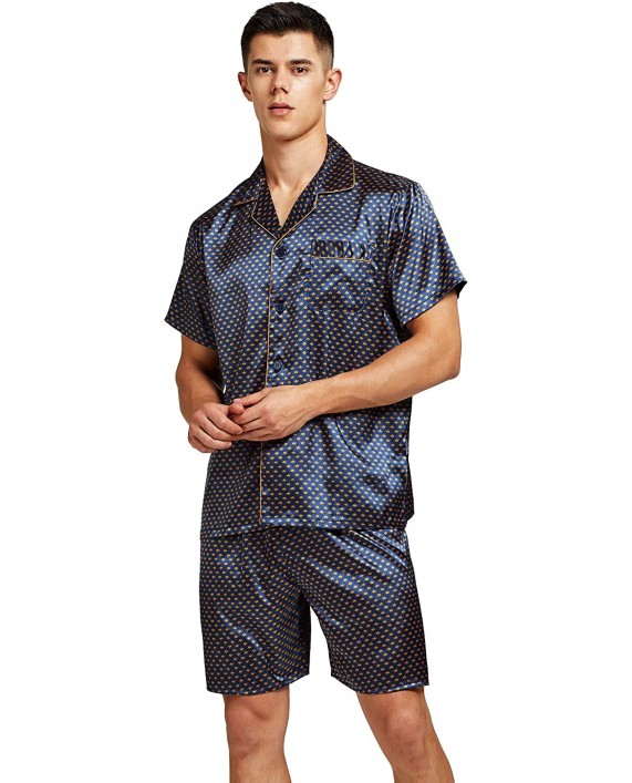 TONY AND CANDICE Men's Short Sleeve Satin Pajama Set with Shorts at Men’s Clothing store