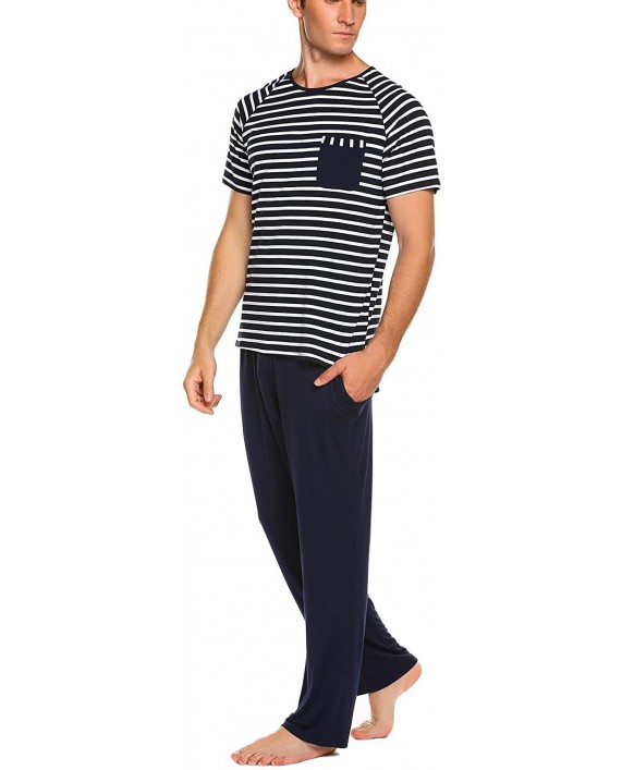 Vansop Mens Pajamas Set Short Sleeve Shirt and Long Pajamas Pants PJS Sleepwear at Men’s Clothing store