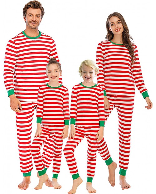 Veseacky Family Matching Striped 2 Piece Christmas Pajamas Womens Mens Boys Girls Cotton Pjs Set at Women’s Clothing store