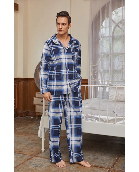 Vulcanodon Mens Plaid Pajama Set Soft Print Pajamas for Men Lightweight Warm PJS with Pockets at Men’s Clothing store