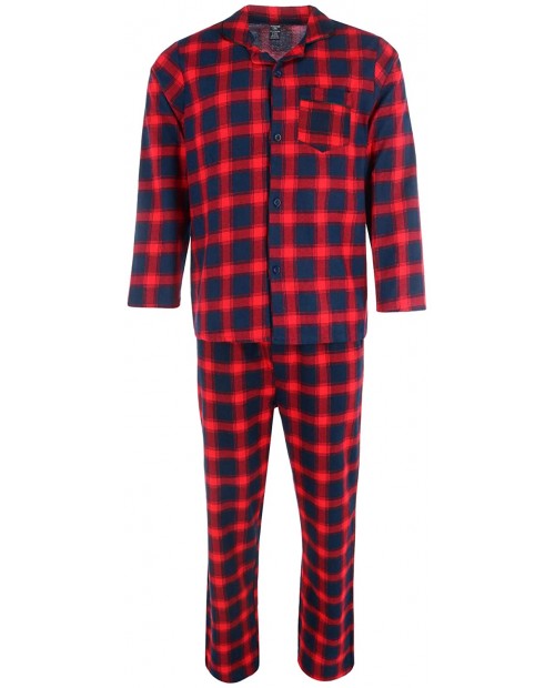 Wanted Men's 100% Cotton Flannel Long Pajama Set Large Red with Navy at Men’s Clothing store