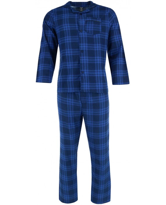 Wanted Men's 100% Cotton Flannel Long Pajama Set Small Blue with Navy at Men’s Clothing store