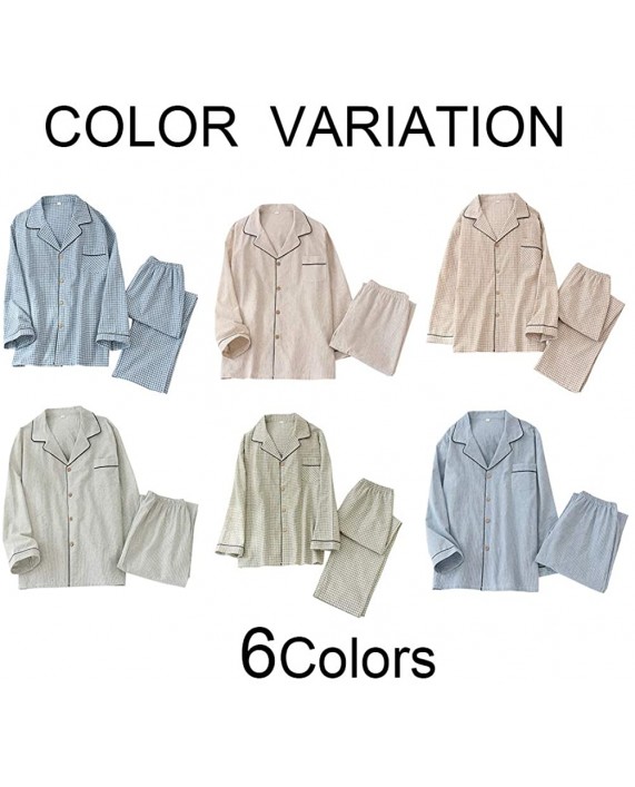 YFFUSHI Mens Cotton 2 Piece Pajamas Set Lightweight Plaid Stripe Sleepwear Loungewear at Men’s Clothing store