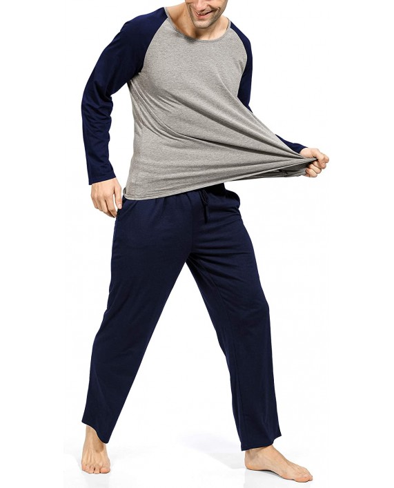 YIMANIE Men's Pajamas Set Soft Cotton Knit Long Sleeves and Pajamas pants Classic Sleepwear Lounge Set at Men’s Clothing store