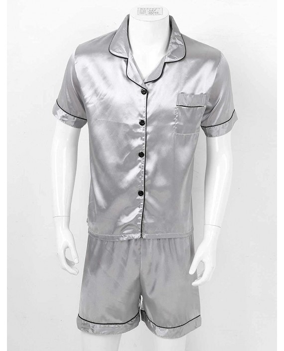 YiZYiF Men's Short Sleeve Satin Casual Nightshirt Top and Shorts Pajama Sleepwear Lounge Set at Men’s Clothing store