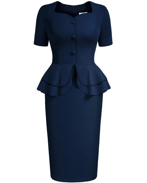 AISIZE Women's 1940s Vintage Square Peplum Bodycon Cocktail Dress at  Women’s Clothing store