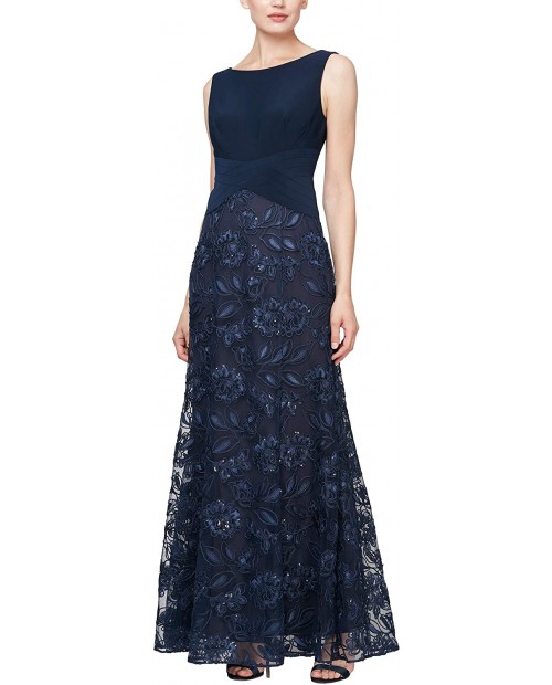 Alex Evenings Women's Long A-line Rosette Dress with Short Sleeves Sequin Detail