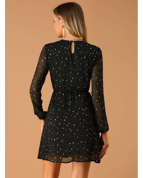 Allegra K Women's Choker V Neck Vintage Flared Gilding Metallic Shiny Star A-Line Dress at Women’s Clothing store