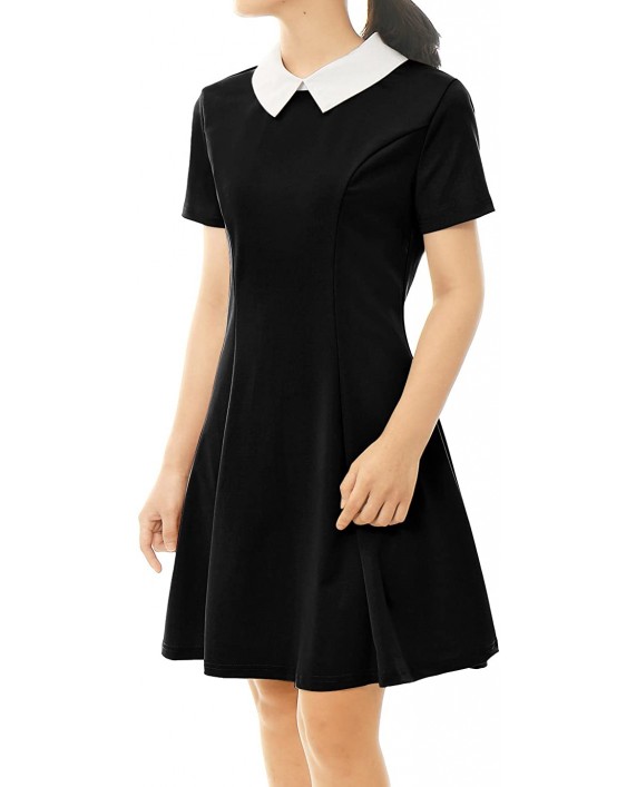 Allegra K Women's Contrast Doll Collar Short Sleeves Above Knee Flare Dress at Women’s Clothing store