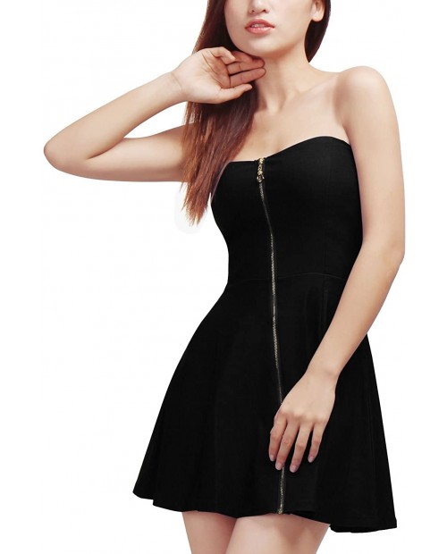Allegra K Women's Strapless Exposed Zipper Front Tube Mini Party A-Line Dress