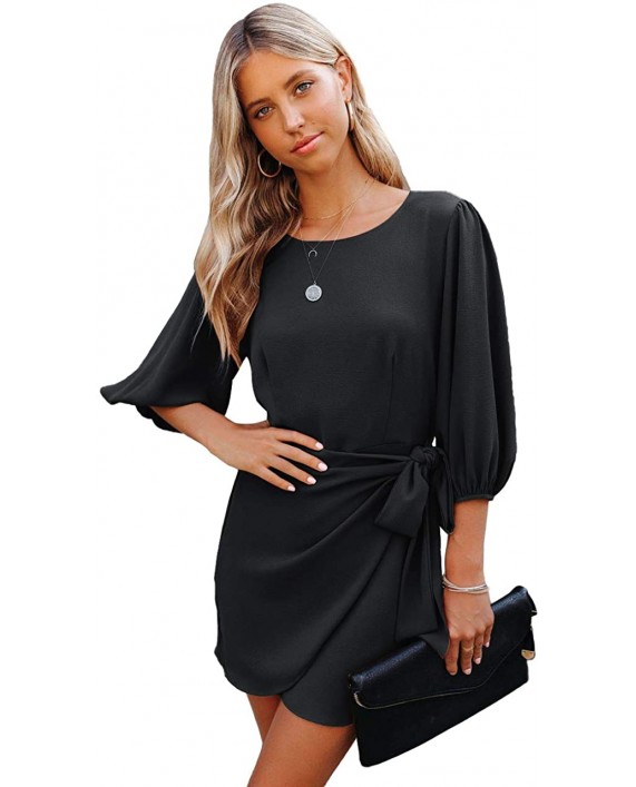 Asskdan Women's Chiffon Dress Solid Elegant Party Dress A-line Solid Summer Dresses Belt Design at Women’s Clothing store