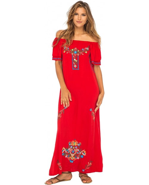 Back From Bali Womens Long Mexican Embroidered Dress Maxi Long Summer Peasant Dresses for Women Off The Shoulder at Women’s Clothing store
