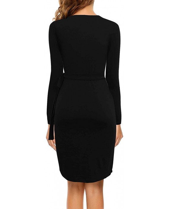 Berydress Women's Black Wrap Dress Sexy Deep V Neck Long Sleeve Knee-Length Cocktail Party Dresses at Women’s Clothing store