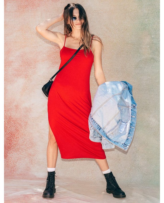 Brand - Wild Meadow Women's Spaghetti Strap Bib Front U Back Knit Midi Dress