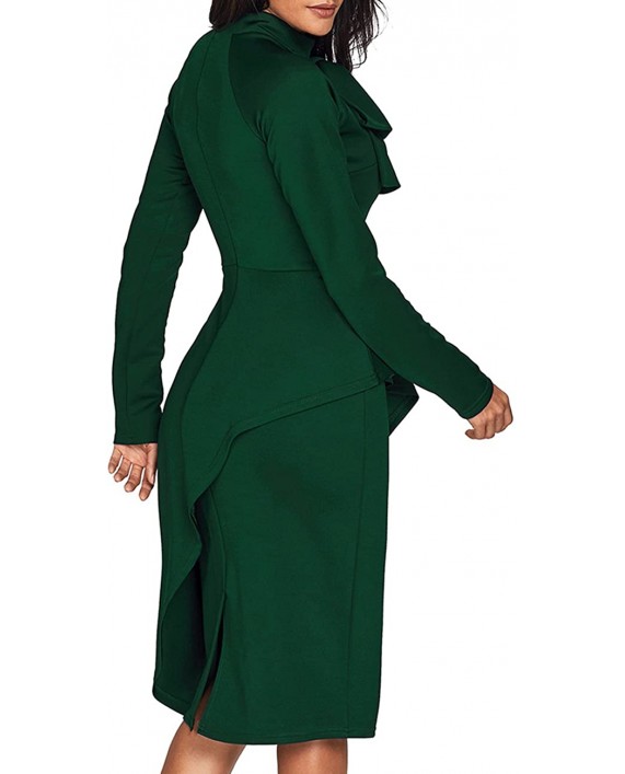 CILKOO Womens Tie Neck Peplum Waist Long Sleeve Bodycon Business DressS-XXL at Women’s Clothing store