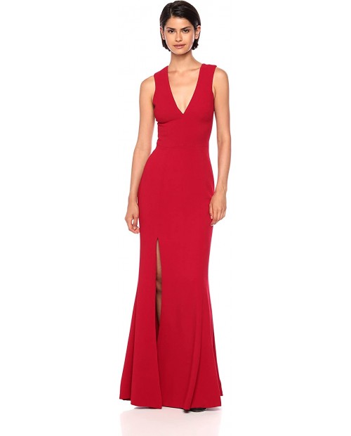 Dress the Population Women's Sandra Plunging Thick Strap Solid Gown with Slit Dress at  Women’s Clothing store