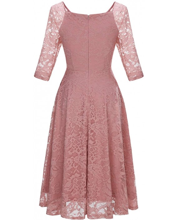 Dressystar Long-Sleeve A-Line Lace Bridesmaid Dress Midi for Wedding Formal Party