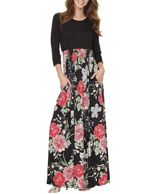 DUNEA Women's Maxi Dress Floral Printed Autumn 3 4 Sleeve Casual Tunic Long Maxi Dress at  Women’s Clothing store